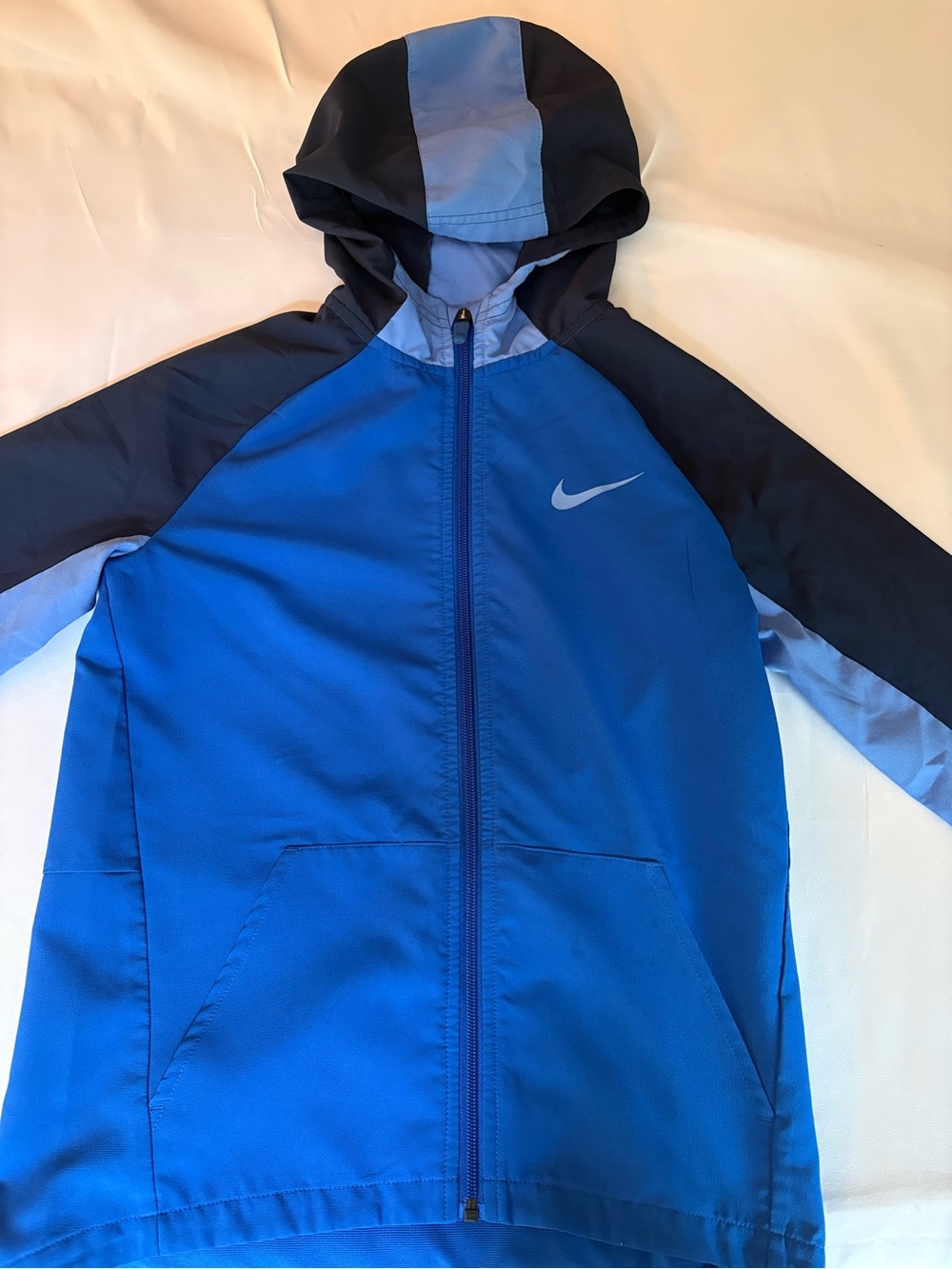 Nike Blue Hooded Kids' Windbreaker with Navy Accents